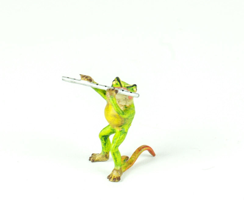 PETRI BRONZE, FROG ON FLUTE, AUSTRIAN COLD PAINTED BRONZE TOAD FIGURE MODEL