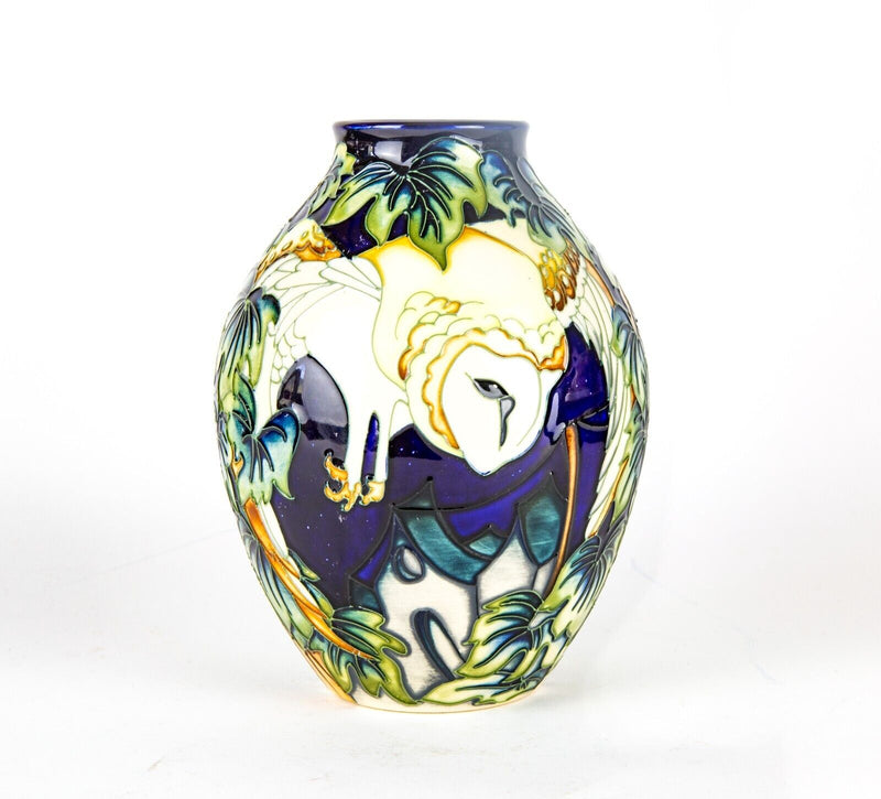 MOORCROFT POTTERY 'BARN OWL IN FLIGHT' 2008 KERRY GOODWIN NIGHT SKY VASE, BOXED