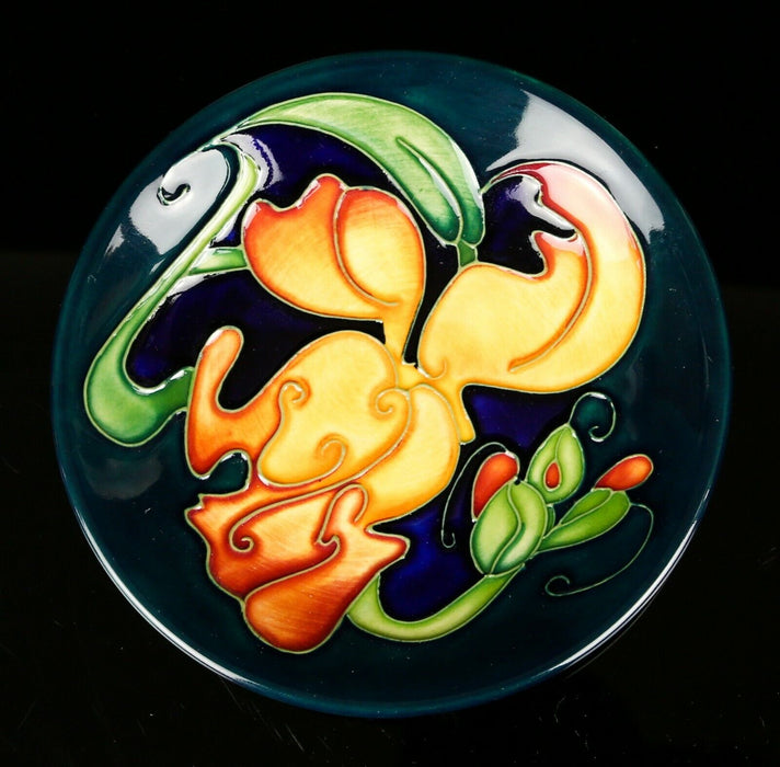 MOORCROFT POTTERY 'MISS ALICE SNAP DRAGON' 2005 ORANGE FLOWER PIN DISH PLATE