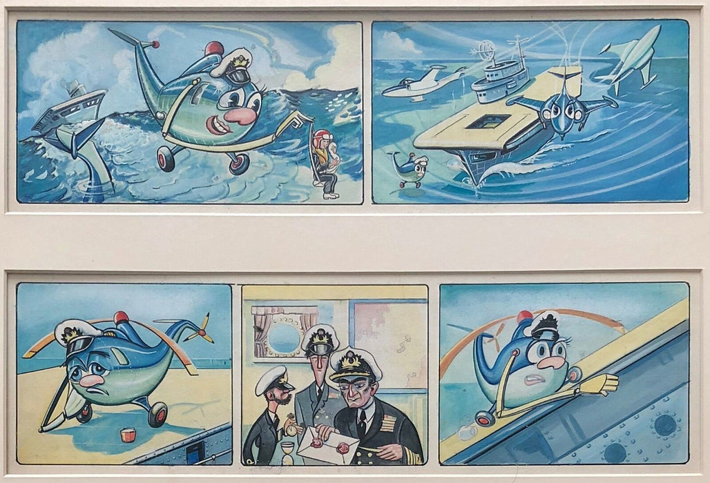 HORATIO THE HELICOPTER - ORIGINAL c1950's CHILDRENS CARTOON WATERCOLOUR ARTWORK