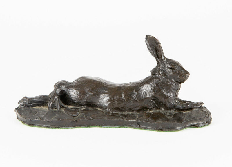 JON & LYNN BICKLEY - RECUMBENT HARE RABBIT BRONZE CAST RESIN FIGURE SCULPTURE