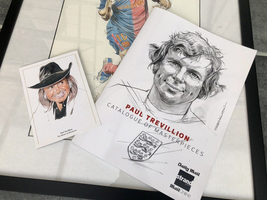 LIONEL MESSI - PAUL TREVILLION ORIGINAL PEN/INK BARCELONA ART & SIGNED CATALOGUE