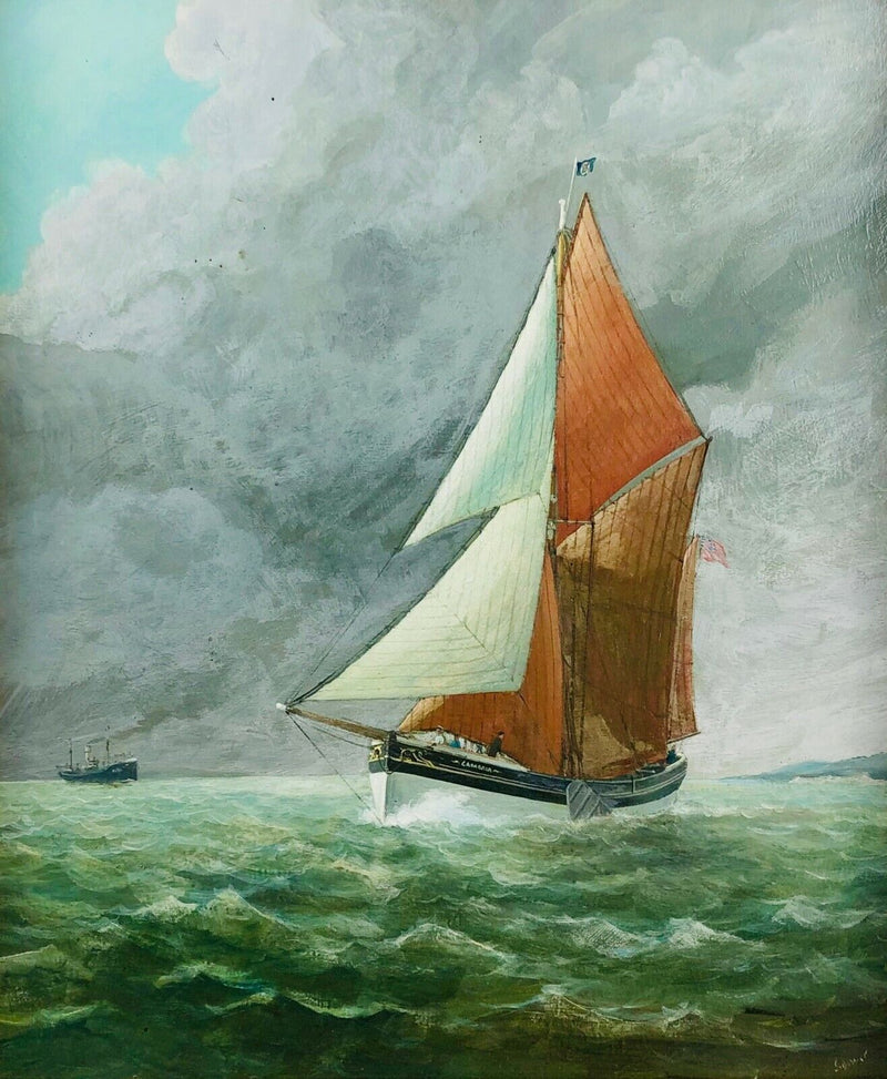 JOHN BOWER - MARINE FISHING BOAT VESSEL SEASCAPE SCENE STUDY, OIL ON BOARD SIGNED