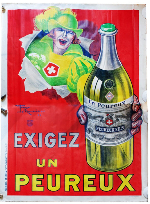 UN PEUREUX - ORIGINAL 1925 FRENCH PEUREUX FILS LARGE VINTAGE ADVERTISING POSTER