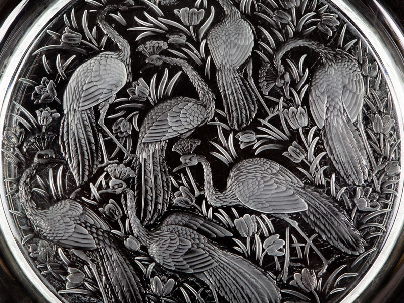 LALIQUE, FRANCE -NIGERIAN- LARGE PEACOCKS DESIGN CHARGER PLAQUE PLATE, SIGNED