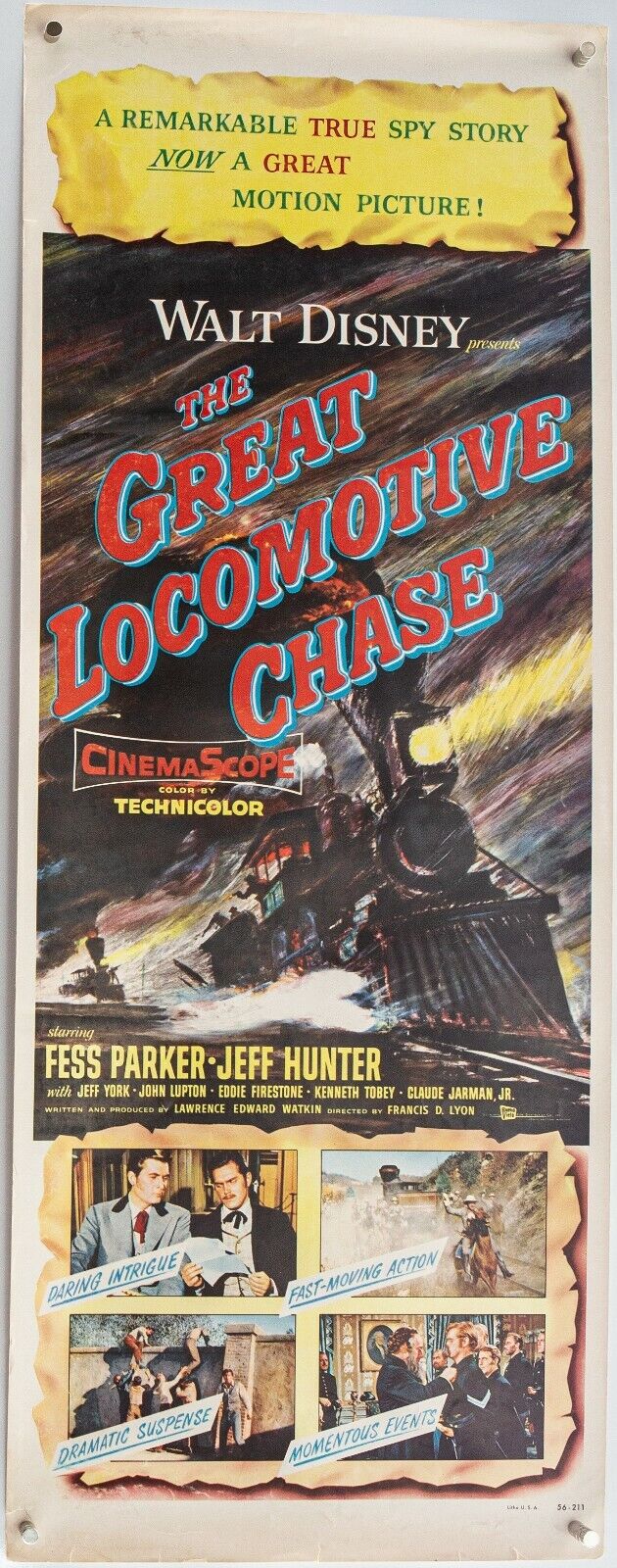 WALT DISNEY, THE GREAT LOCOMOTIVE CHASE (1956) - US INSERT FILM MOVIE POSTER