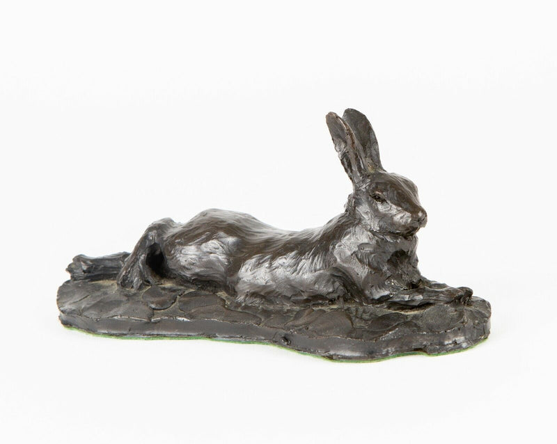 JON & LYNN BICKLEY - RECUMBENT HARE RABBIT BRONZE CAST RESIN FIGURE SCULPTURE