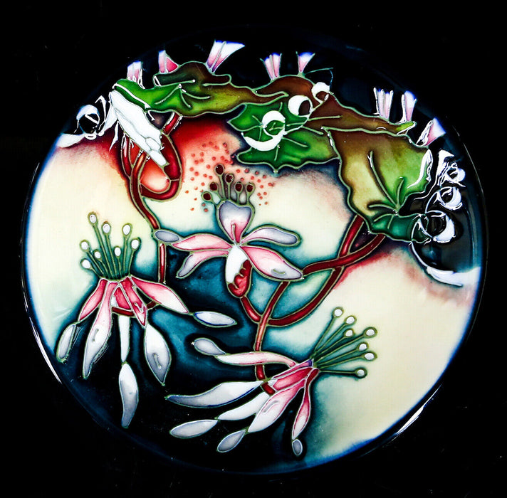 MOORCROFT POTTERY 'MINUET' NICOLA SLANEY FLORAL FLOWER PIN DISH PLATE, 12cm