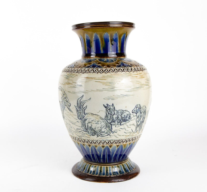 HANNAH BARLOW for DOULTON LAMBETH, GOATS CATTLE GRAZING LANDSCAPE STONEWARE VASE