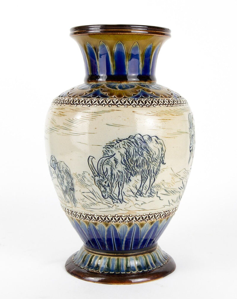 HANNAH BARLOW for DOULTON LAMBETH, GOATS CATTLE GRAZING LANDSCAPE STONEWARE VASE