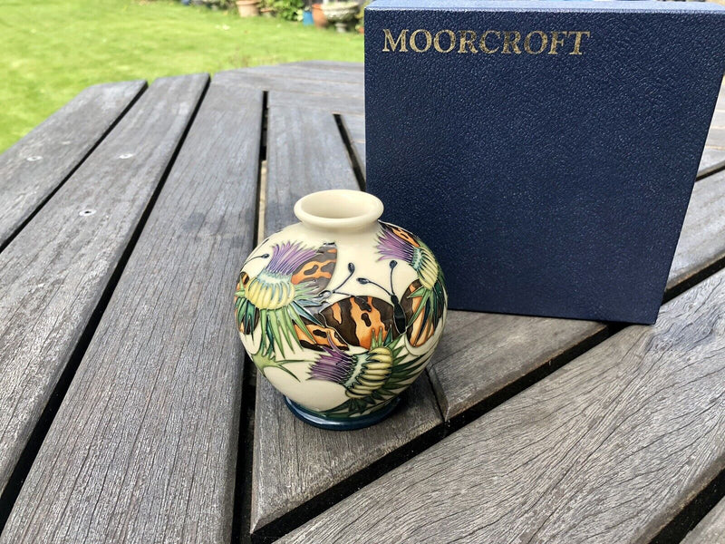 MOORCROFT 'NORTHUMBERLAND' 2008 EMMA BOSSONS BUTTERFLIES THISTLES VASE, BOXED