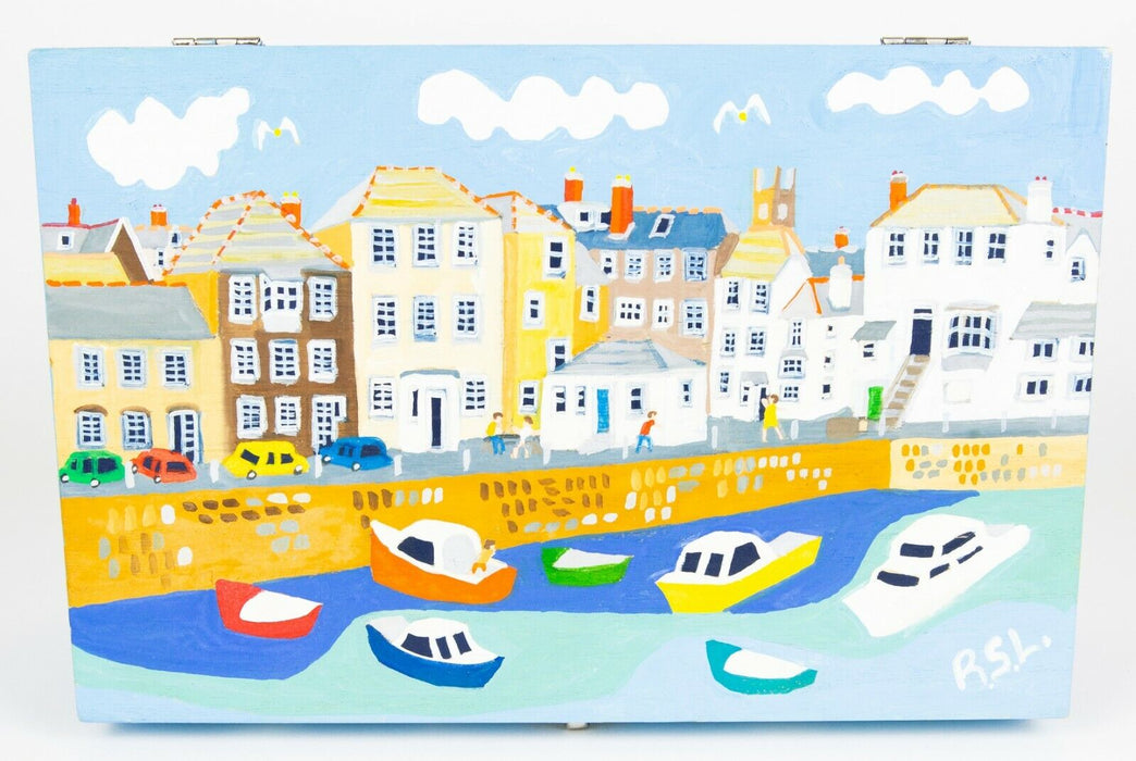 RICHARD LODEY, FALMOUTH, CORNWALL ACRYLIC & GOUACHE WOOD CHEST BOX SIGNED