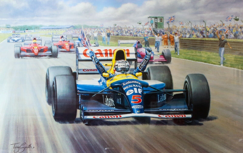 TONY SMITH 'VICTORY' GRAND PRIX, SILVERSTONE 1992, NIGEL MANSELL SIGNED PRINT