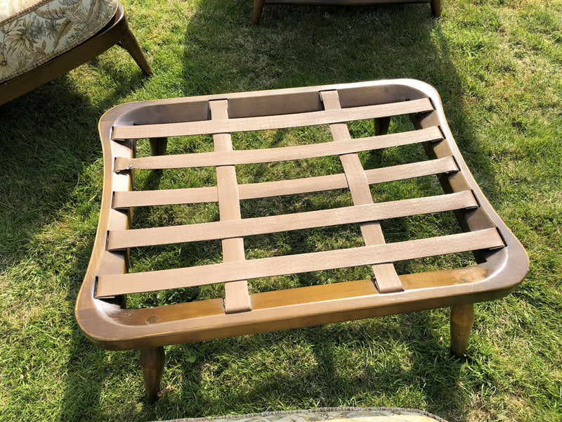 MID-CENTURY RETRO ERCOL WINDSOR No.203 EASY LOUNGE ARM CHAIRS PAIR & FOOTSTOOL