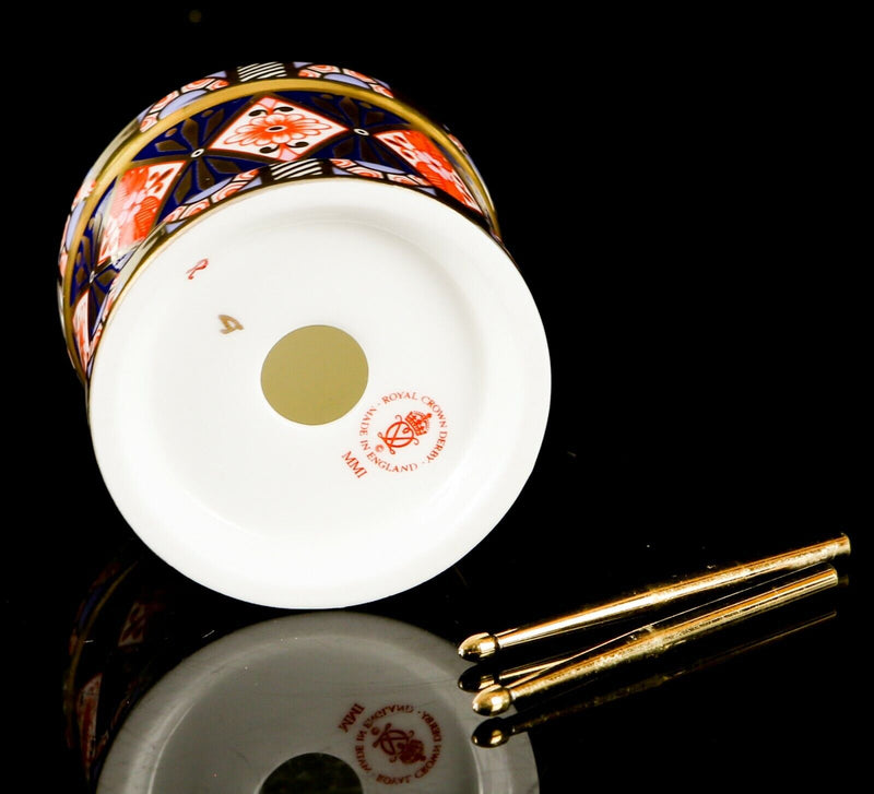 ROYAL CROWN DERBY - JAPANESE IMARI DECORATIVE TOY DRUM & DRUMSTICKS ORNAMENT
