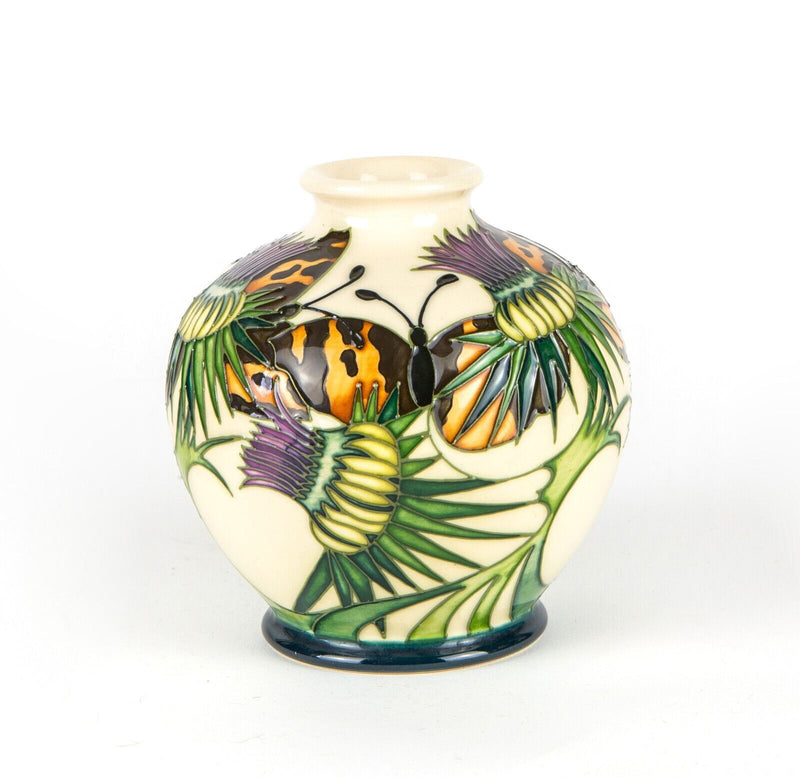 MOORCROFT 'NORTHUMBERLAND' 2008 EMMA BOSSONS BUTTERFLIES THISTLES VASE, BOXED