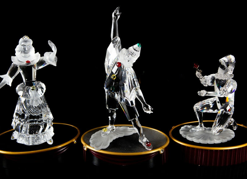 SWAROVSKI CRYSTAL, PIERROT COLUMBINE & HARLEQUIN, MASQUERADE FIGURE ORNAMENT SET