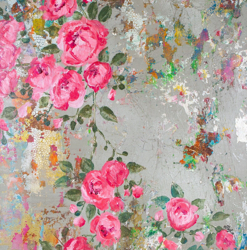 AMYLEE PARIS 'ONCE UPON A TIME' PINK ROSES, 2019 CANVAS PAINTING SIGNED