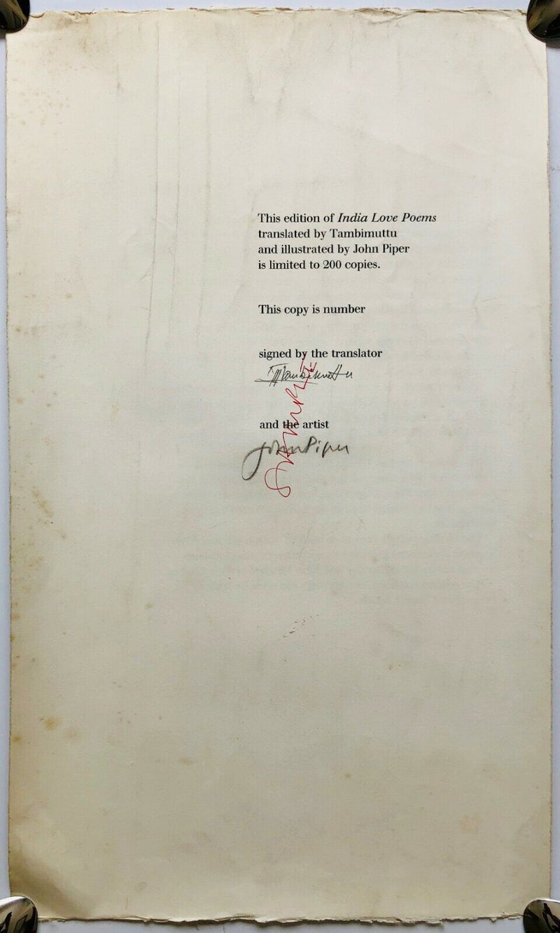 JOHN PIPER, NDIA LOVE POEMS by TRAMBIMUTTU, SAMPLE FOR PROOF SIGNED