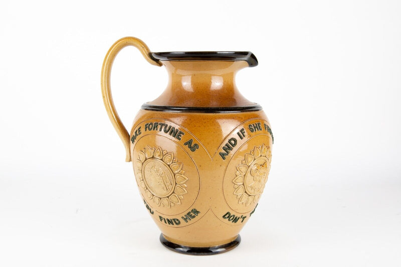 TAKE FORTUNE AS YOU FIND HER - LARGE ROYAL DOULTON LAMBETH STONEWARE MOTTO JUG