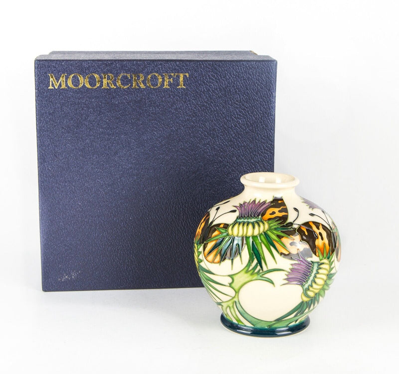 MOORCROFT 'NORTHUMBERLAND' 2008 EMMA BOSSONS BUTTERFLIES THISTLES VASE, BOXED