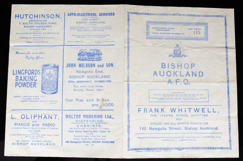 BISHOP AUCKLAND AFC v WEST AUCKLAND TOWN, 14/4/1948 NORTHERN LEAGUE PROGRAMME