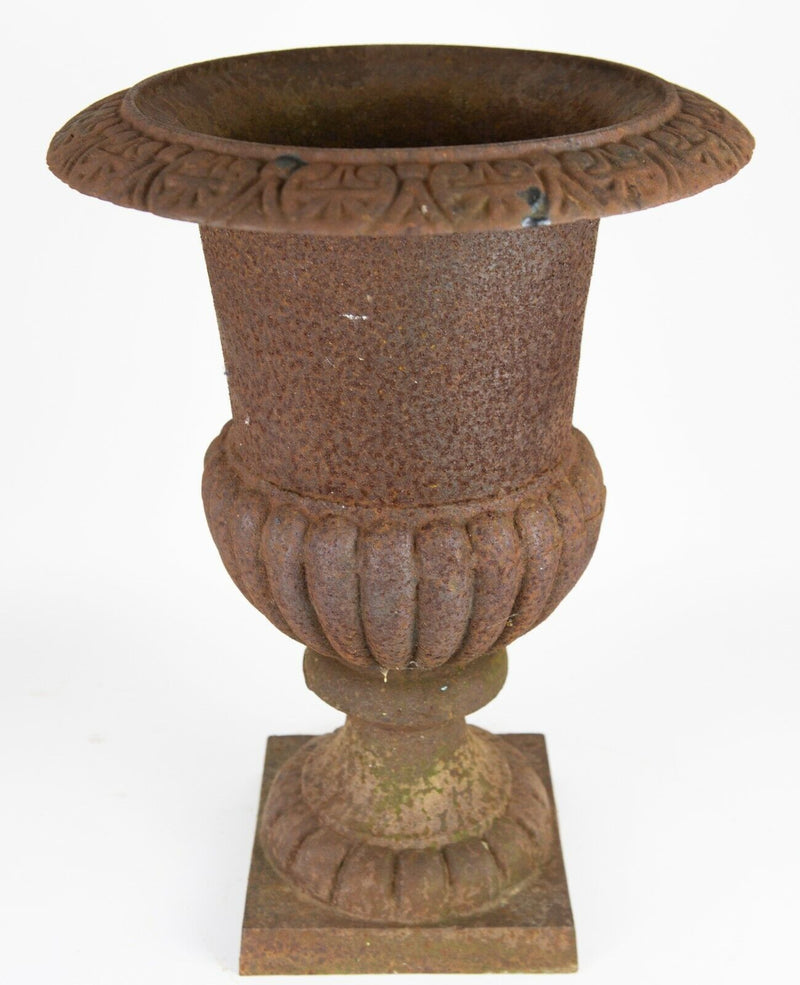 CAST IRON CAMPANA URN PLANTER VASE ON SQUARE PLINTH BASE GARDEN ORNAMENT