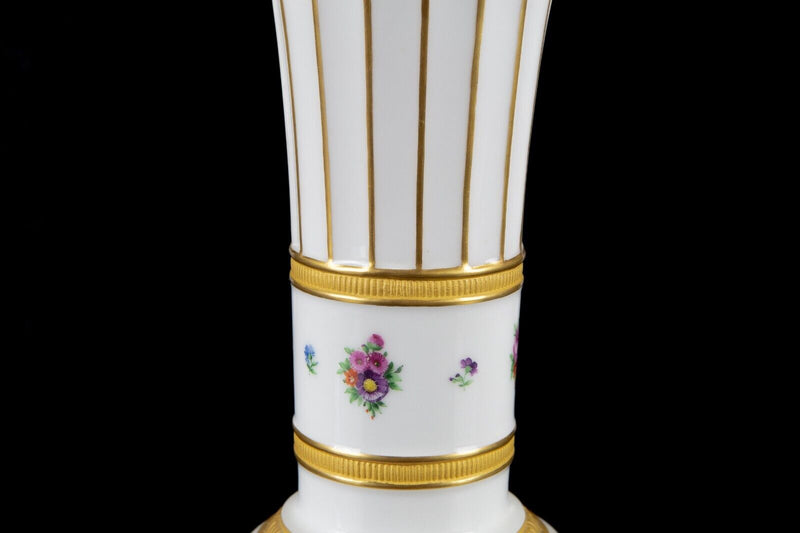 ROYAL COPENHAGEN 'HENRIETTE' PAINTED FLORAL GILT LARGE FLUTED TRUMPET VASE 8569
