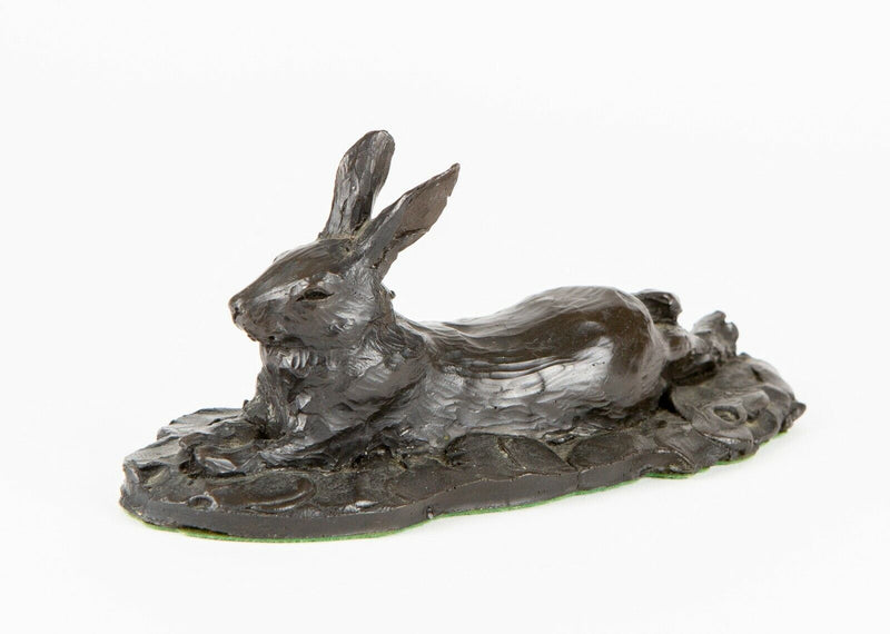 JON & LYNN BICKLEY - RECUMBENT HARE RABBIT BRONZE CAST RESIN FIGURE SCULPTURE