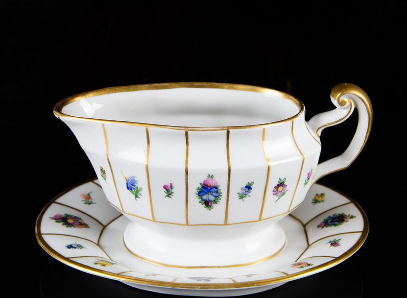 ROYAL COPENHAGEN 'HENRIETTE' PAINTED FLORAL GILT PORCELAIN SAUCE GRAVY BOAT 8534