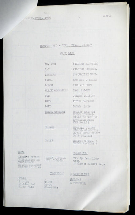 B.B.C DOCTOR WHO 'THE FINAL PHASE' 1965 SERIES Q EPISODE 4 SCRIPT BY GLYN JONES
