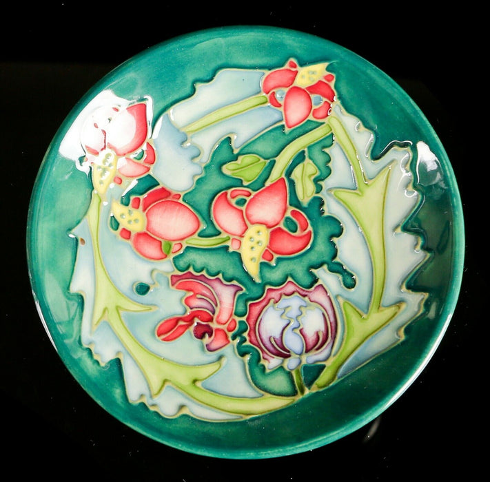 MOORCROFT POTTERY 'LEICESTER' 1995 RACHEL BISHOP FLORAL FLOWER PIN DISH PLATE