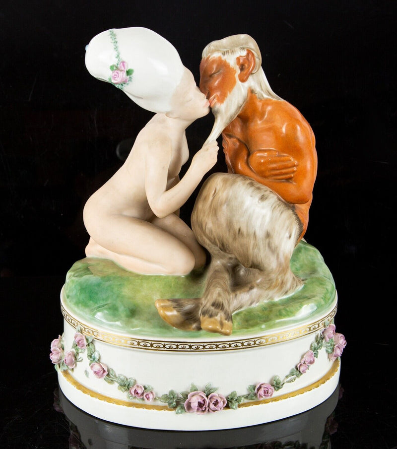 GERHARD HENNING ROYAL COPENHAGEN -FAUN AND NYMPH- LARGE GROUP FIGURE MODEL 1119