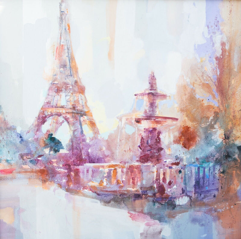 § DAVID ESCARABAJAL 'EIFFEL TOWER I' PARISIAN CITY OIL ON CANVAS