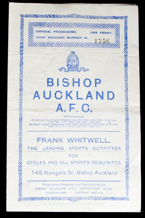 BISHOP AUCKLAND AFC v HEATON STANNINGTON, 21/9/1946 NORTHERN LEAGUE PROGRAMME