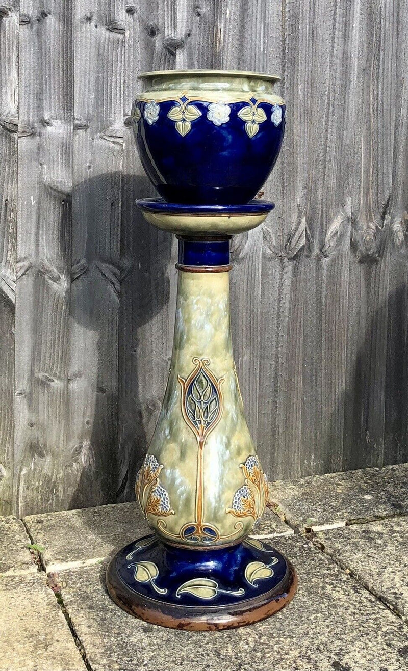 ROYAL DOULTON - LARGE EARTHENWARE FLORAL FLOWERS JARDINIERE PLANTER VASE & STAND