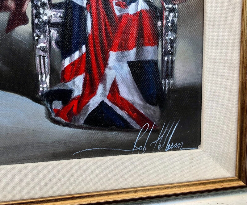 ROB HEFFERAN 'ENGLISH ROSE' UNION JACK, ORIGINAL OIL PAINTING, SIGNED