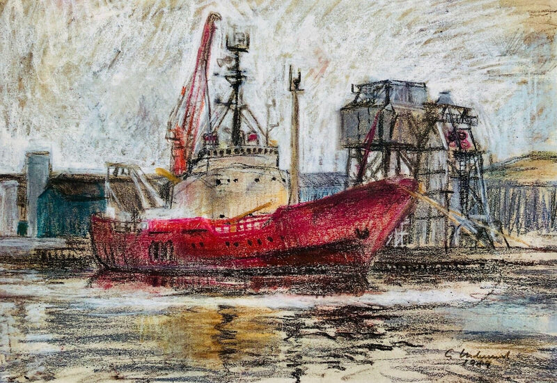 GEOFFREY UNDERWOOD, 1989 CORNISH HARBOUR QUAY SCENE, PASTEL, SIGNED