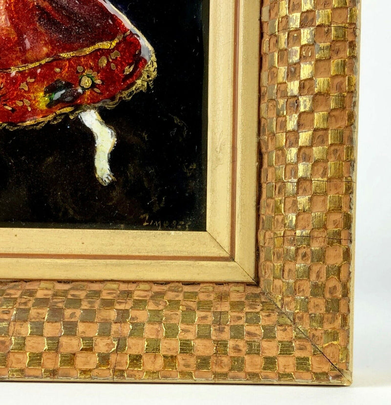 LIMOGES - FLAMENCO DANCER GIRL LADY FEMALE ENAMEL PICTURE PLAQUE, FRAMED