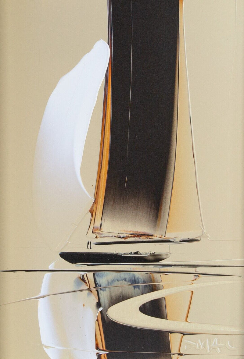DUNCAN MACGREGOR 'MOORING' SAILING BOAT YACHT SEASCAPE, ACRYLIC PAINTING SIGNED