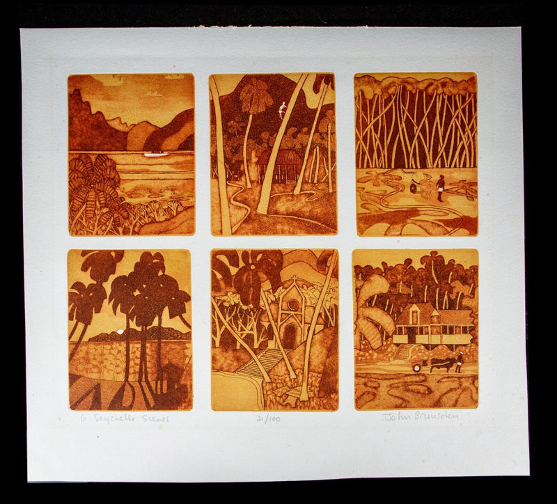 JOHN BRUNSDON 'SIX SEYCHELLES SCENES' LIMITED EDITION ETCHING PRINT, SIGNED