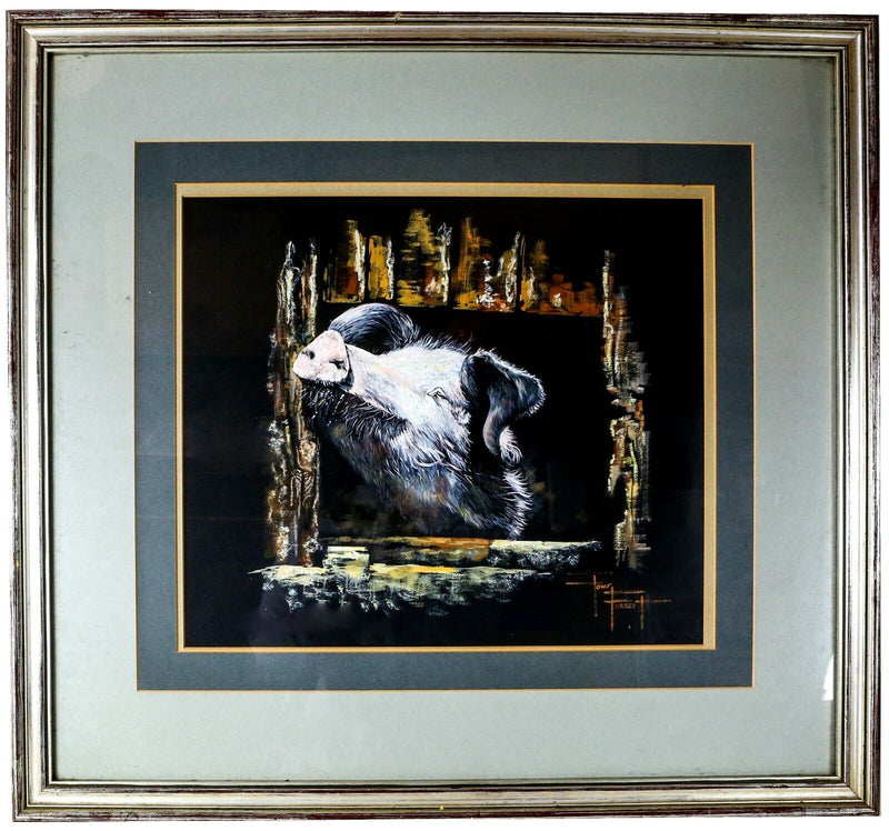 TONY FORREST (b.1961), PIG ANIMAL STUDY, ORIGINAL GOUACHE PAINTING, SIGNED