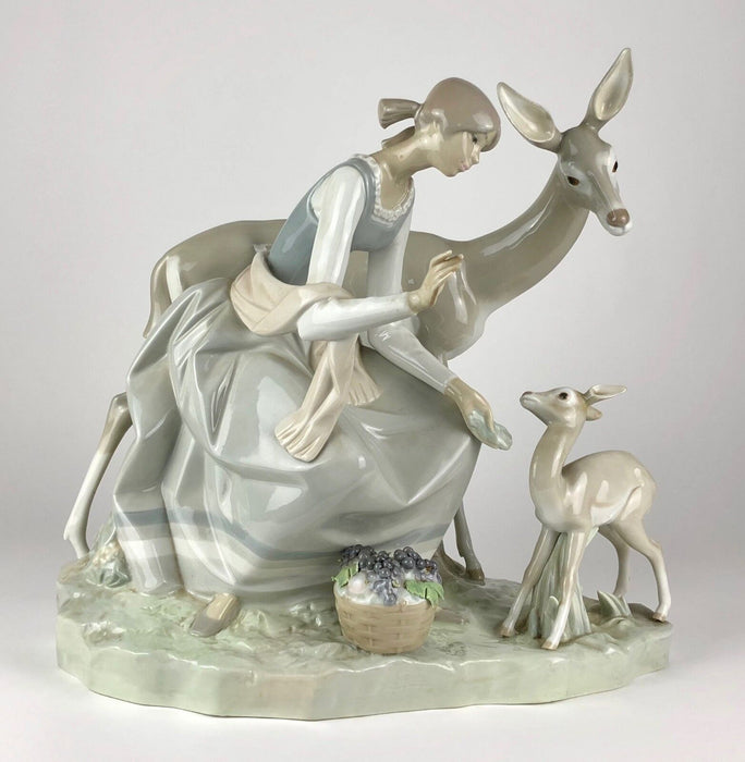 LARGE LLADRO 'GIRL WITH GAZELLE' FIGURE 1091 LADY CHILD WOMAN DRESS DEER FAWN