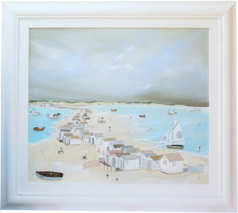 LUCY YOUNG 'MUCH ADO ABOUT NOTHING' SANDBANKS, LARGE OIL ON CANAS, SIGNED