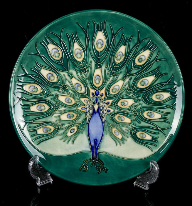 MOORCROFT POTTERY 'PEACOCK' 1994 LIMITED EDITION BIRD FLORAL PLATE CHARGER DISH