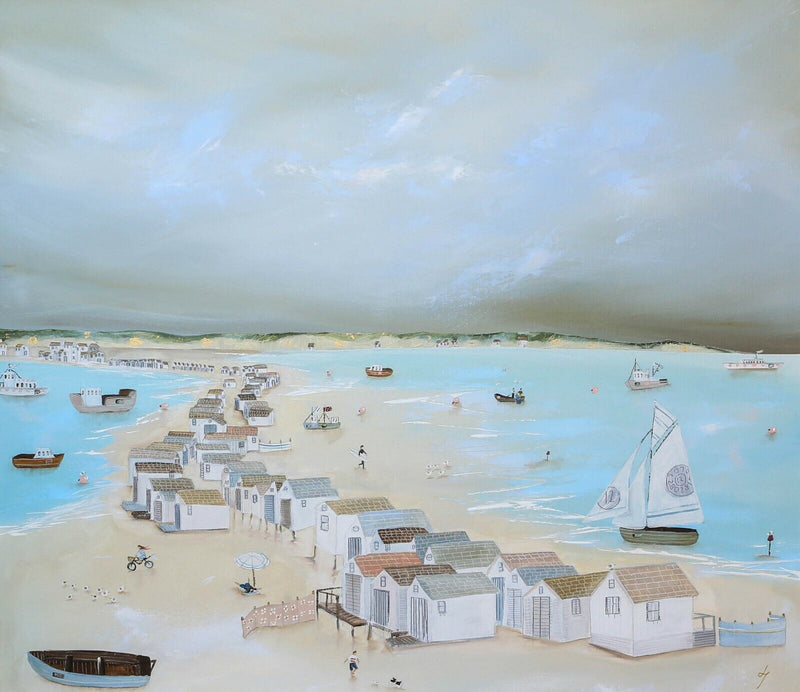 LUCY YOUNG 'MUCH ADO ABOUT NOTHING' SANDBANKS, LARGE OIL ON CANAS, SIGNED