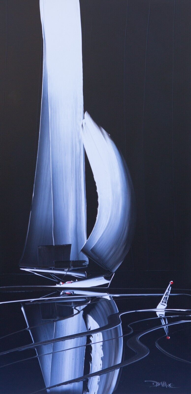 DUNCAN MACGREGOR 'SAILING/MOORING' BOAT SEASCAPE, LARGE ACRYLIC PAINTING, SIGNED