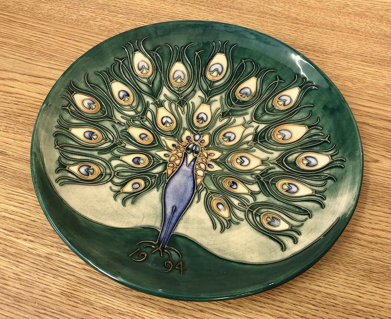 MOORCROFT POTTERY 'PEACOCK' 1994 LIMITED EDITION BIRD FLORAL PLATE CHARGER DISH