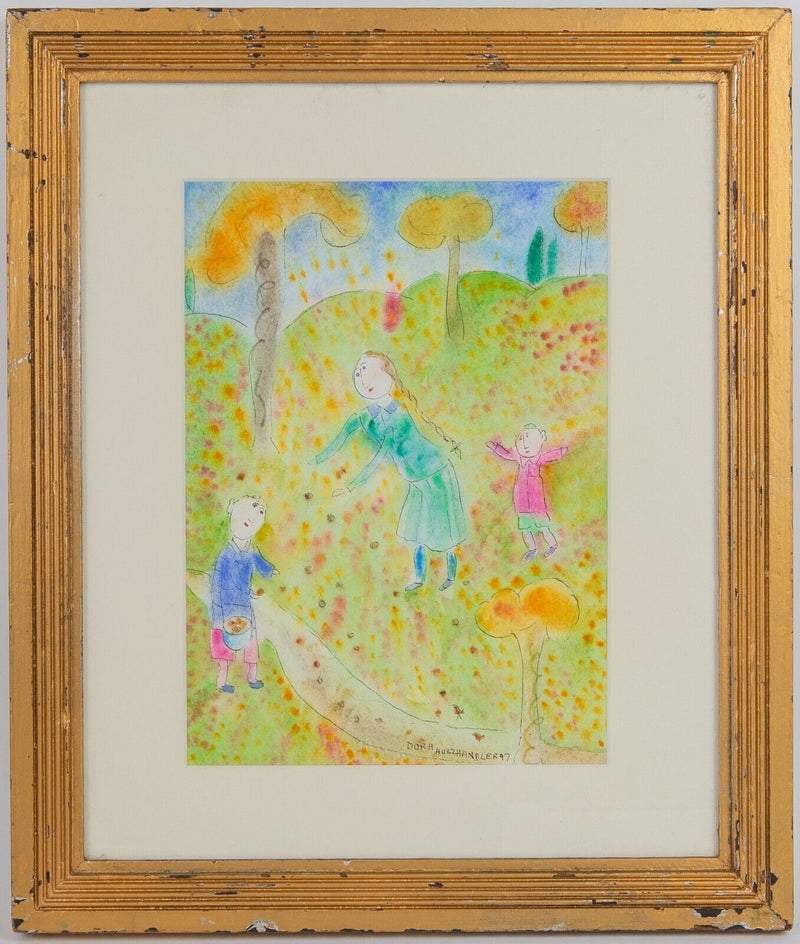 DORA HOLZHANDLER 'IN THE PARK' ORIGINAL WATERCOLOUR, SIGNED