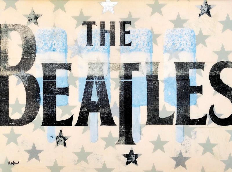 KEITH STEWART 'THE FAB FOUR IV, BEATLES' ORIGINAL MIXED MEDIA PAINTING, SIGNED